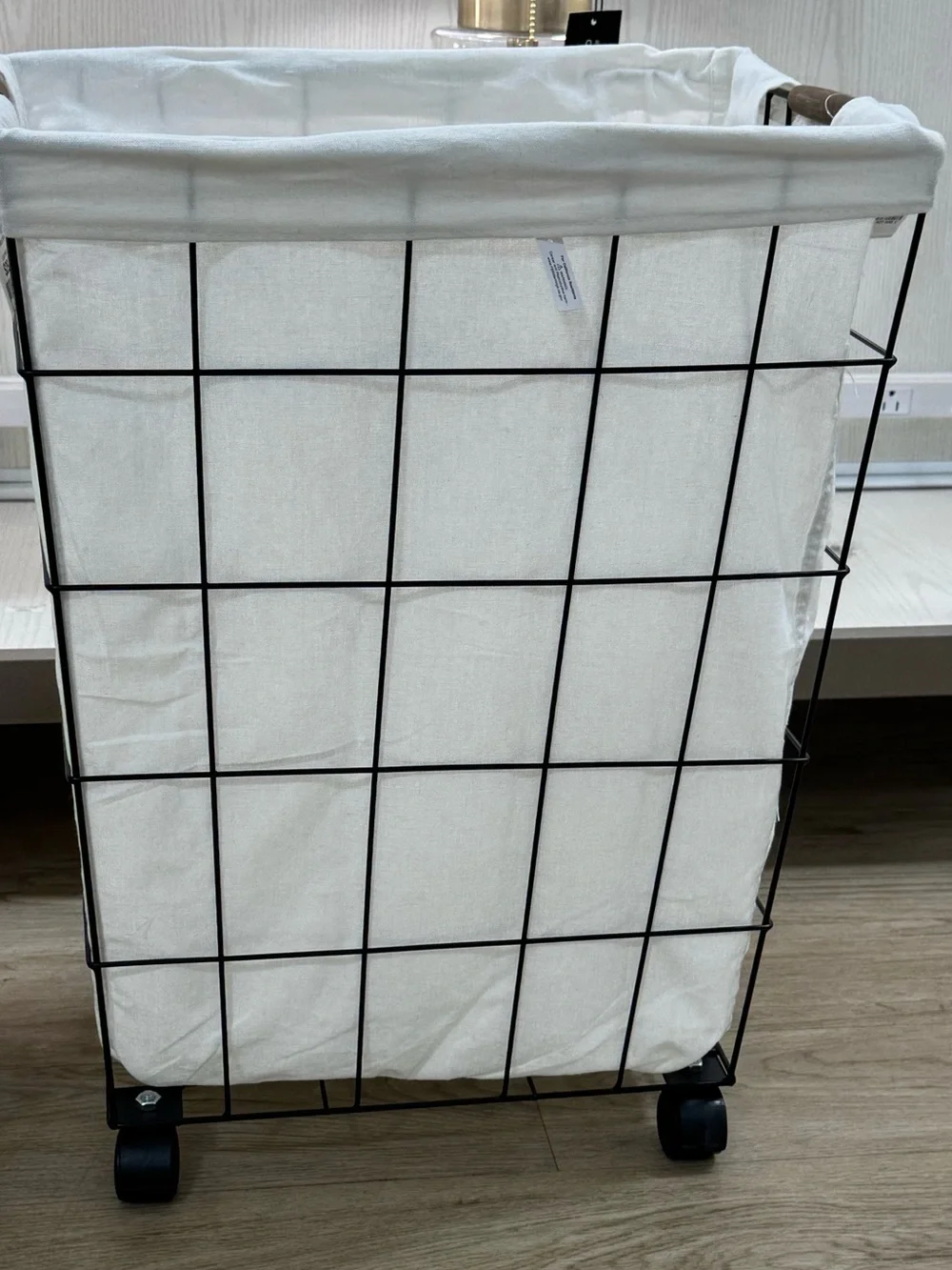 NWT Rae Dunn “Laundry” Rectangular Blk Wire Laundry Basket Hamper Cart w/Wheels